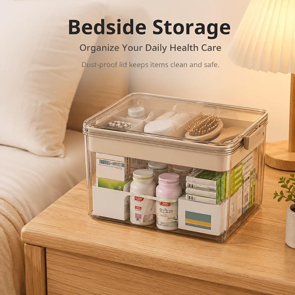 Transparent Medicine Storage Box with Carry Handle, Tiered Tray, 29 x 21 x 17 cm and Two Color Options