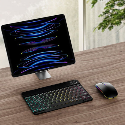Wireless RGB Backlit Gaming Keyboard and Mouse Combo with Mouse Pad – 10-Inch Portable Keyboard Mouse Set for PC iOS Android Tablets | Rechargeable RGB Desk Setup Keyboard