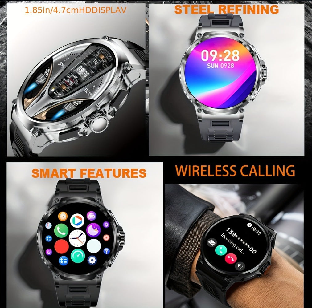Smart Watch 1.85-Inch Round Display with 710mAh Battery, Wireless Calling and Silver or Black Band