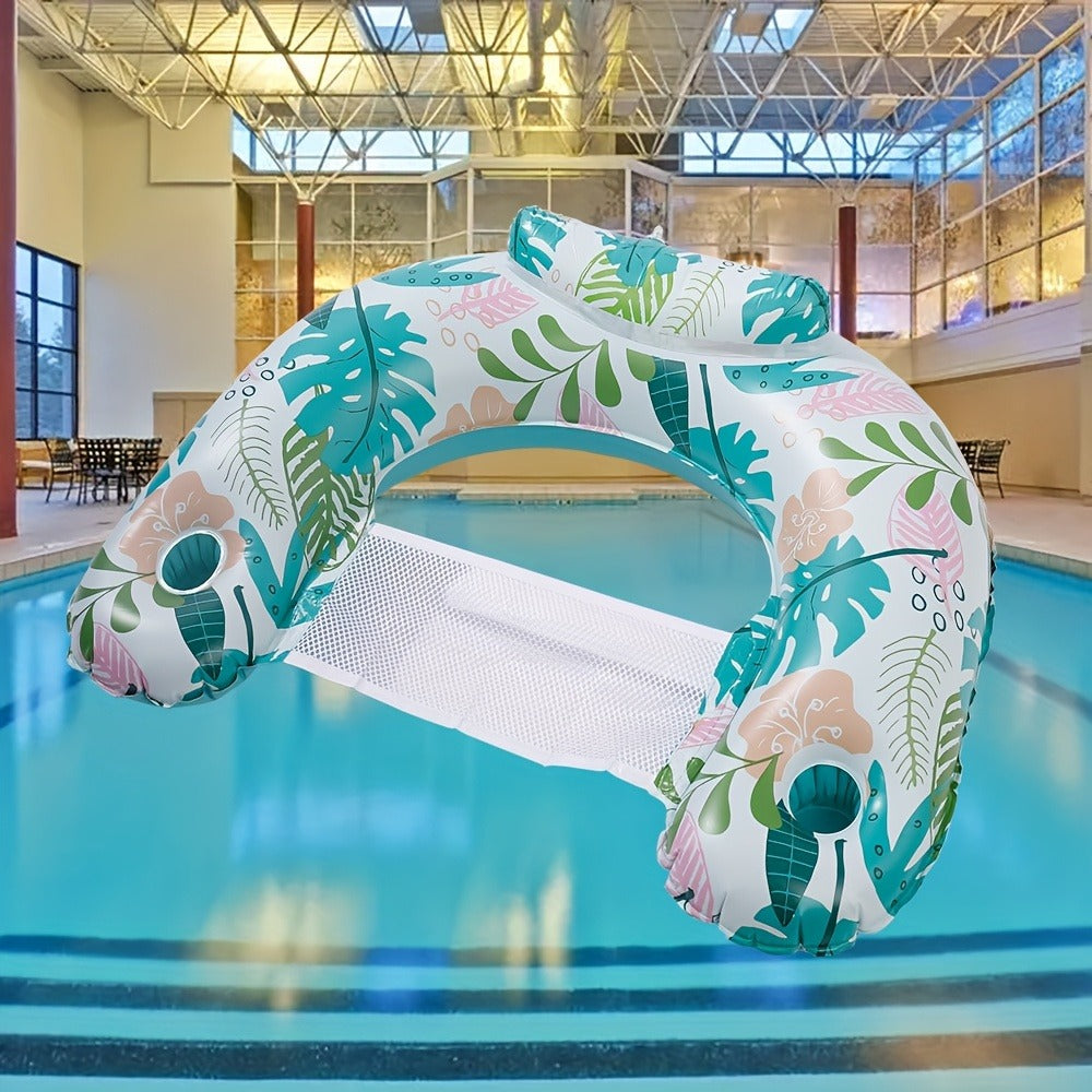 Pool Float Noodle Sling Chair Three-Pack with Mesh Center, Inflatable Side Bolsters and Cup Holder