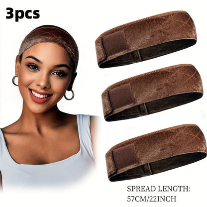 Velvet Wig Grip Caps, Three-Piece Adjustable Set in Light Beige, Beige, Black, Brown or Coffee