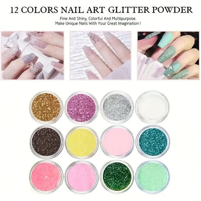 Acrylic Nail Kit 23-in-1 Complete Set with 12 Glitter Colors White & Pink Powder - DIY Nail Extension System No Glue No Liquid Needed for Beginners & Pros, Home Salon Manicure Kit for Women