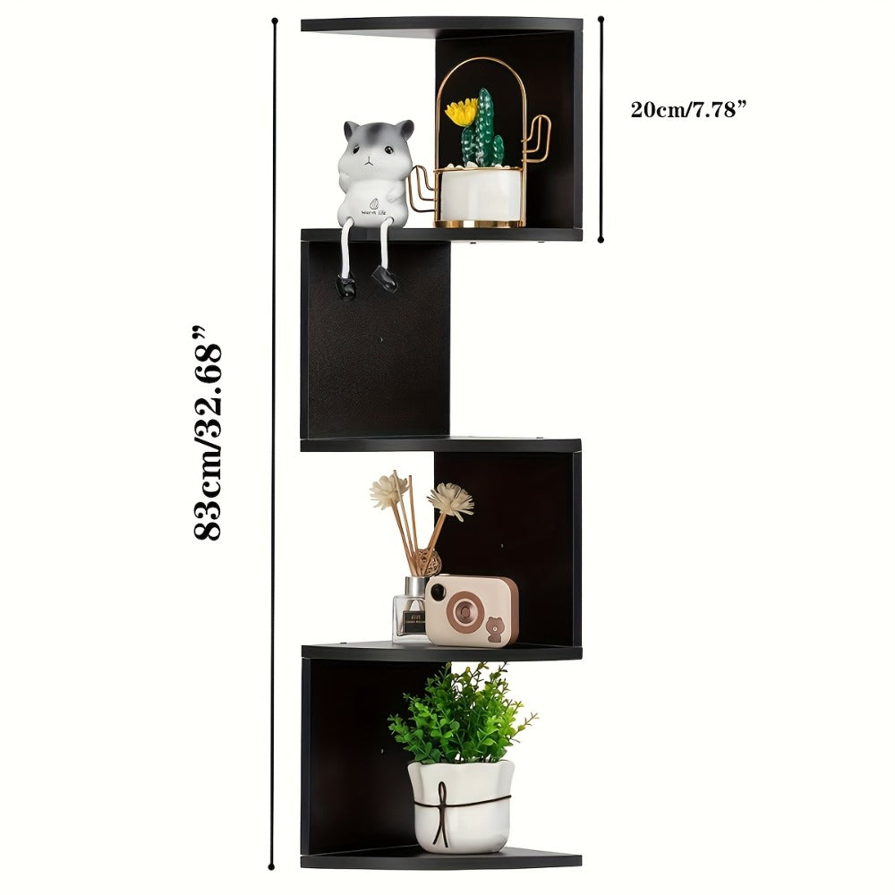 Wall-Mounted Alternating Corner Shelf in White Five-Tier or White and Black Three-Tier Options