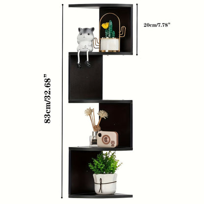 Wall-Mounted Alternating Corner Shelf in White Five-Tier or White and Black Three-Tier Options
