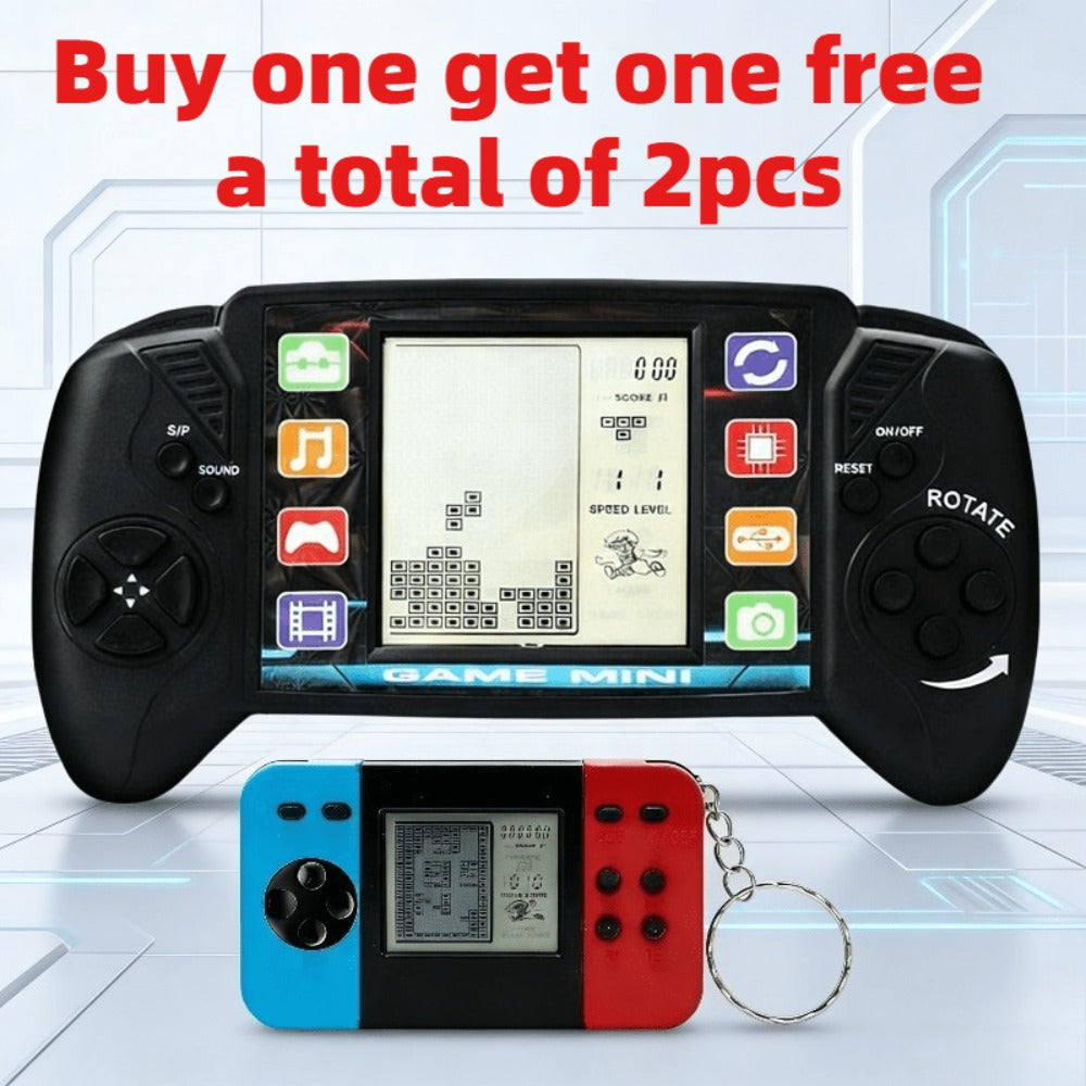 Retro Game Console Bundle 2-Pack – Buy One Get One Free, 3.5-Inch Enlarged Screen Retro Handheld Console + Mini Arcade Game Console with Keychain, Portable Fun Anytime, Perfect Party, Easter & Christmas Gift