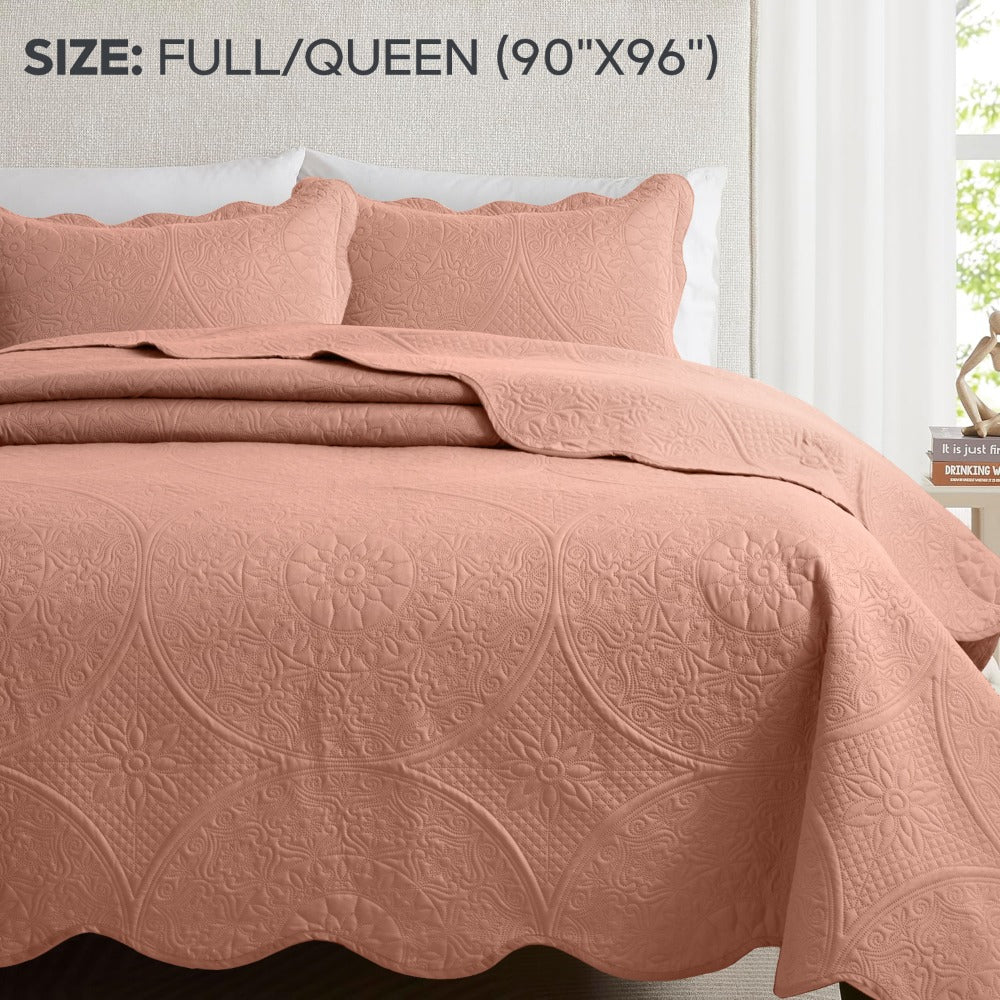 Quilted Bedspread Set 3 Piece – Soft Floral Coverlet with Pillow Shams, Lightweight Breathable Quilt for Bedroom & Guest Room, All Season Bed Cover