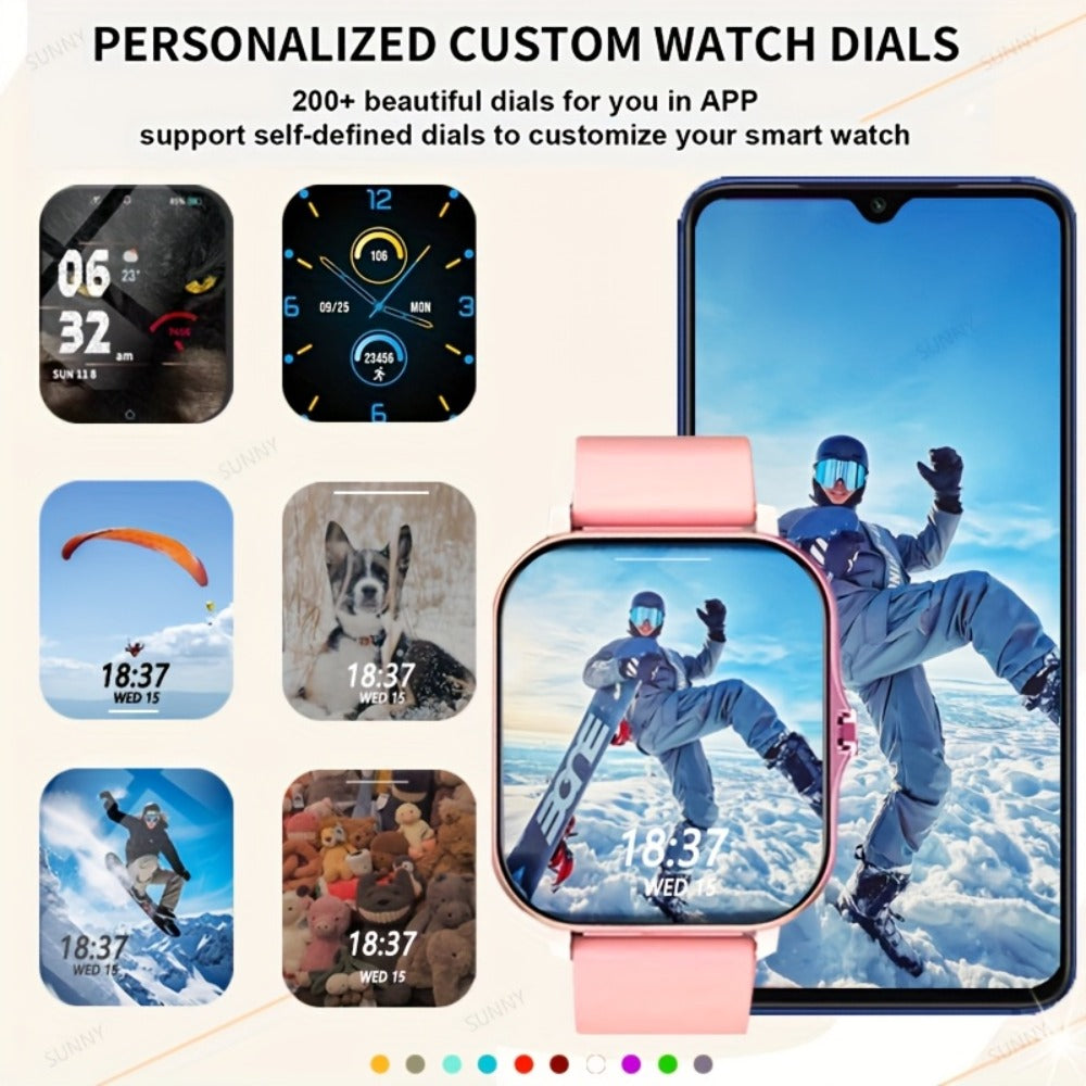Smartwatch with Free Bonus Strap, 1.83" Full Touch Screen, Phone Answering & Message Notifications, Step & Calorie Pedometer, Multiple Exercise Modes, Weather Alerts, Heart Rate Monitor – Men & Women Android & iPhone