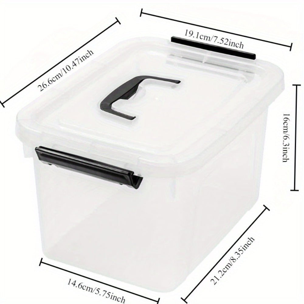Six-Piece 6-Quart Clear Storage Box Set with Black Latches, Carry Handles and Stackable Lids