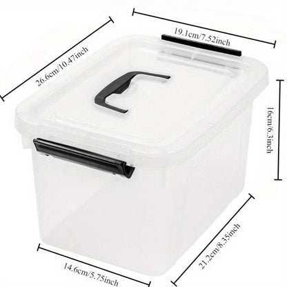 Six-Piece 6-Quart Clear Storage Box Set with Black Latches, Carry Handles and Stackable Lids