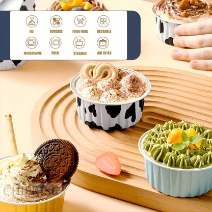Aluminum Foil Baking Cups with Lids, Disposable Cupcake Molds with Spoons, Oven Safe Foil Dessert Cups for Pudding Muffins Mousse, Party Baking Supplies for Weddings Birthdays, 30 or 50 Sets