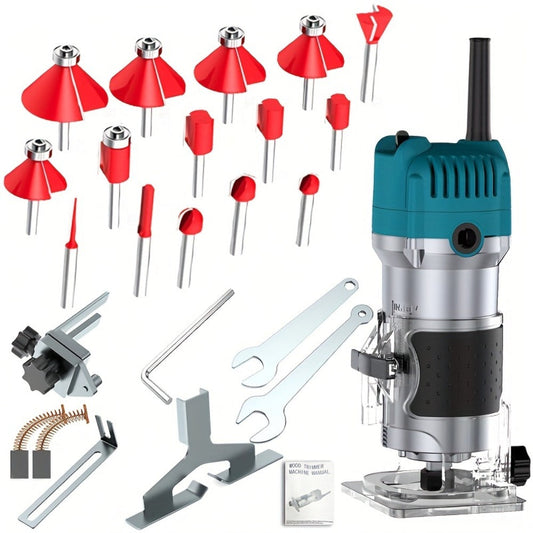 Wood Router 800W Trim Router for Woodworking - 35000RPM Electric Router with Edge Guide, Roller Guide, 6-Speed Adjustment for Precise Trimming, Profiling & Milling