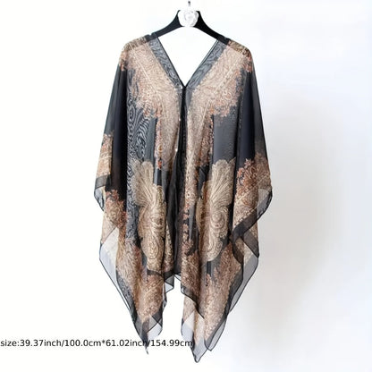 Chiffon Shawl - 2pcs Set for Women - Boho Paisley Print Lightweight Sunscreen Beach - product detail view 4