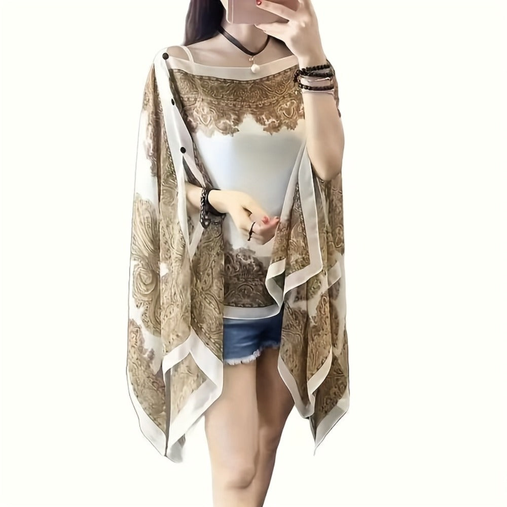 Chiffon Shawl - 2pcs Set for Women - Boho Paisley Print Lightweight Sunscreen Beach - product detail view 5