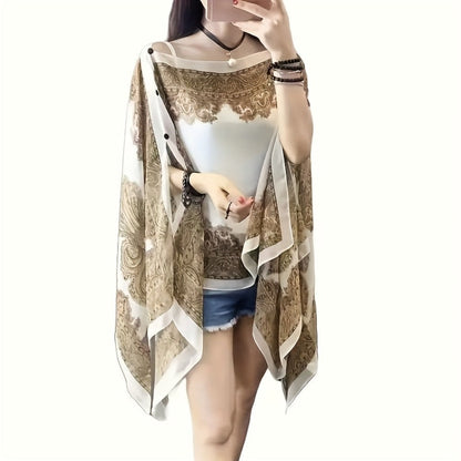 Chiffon Shawl - 2pcs Set for Women - Boho Paisley Print Lightweight Sunscreen Beach - product detail view 5