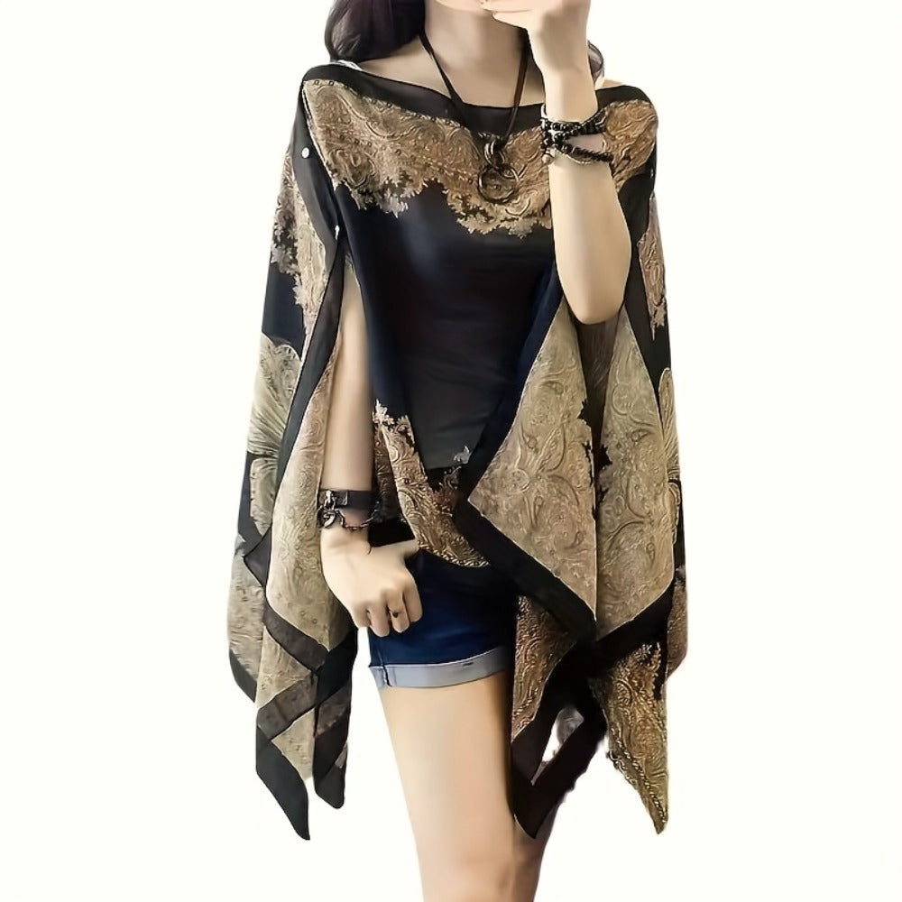 Chiffon Shawl - 2pcs Set for Women - Boho Paisley Print Lightweight Sunscreen Beach - product detail view 6