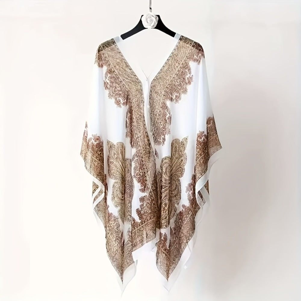 Chiffon Shawl - 2pcs Set for Women - Boho Paisley Print Lightweight Sunscreen Beach - product detail view 7