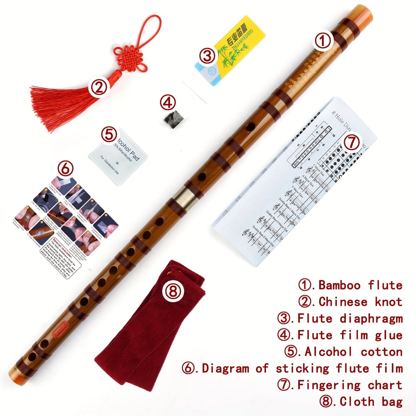 Chinese Bamboo Dizi Flute shown in the Key G option