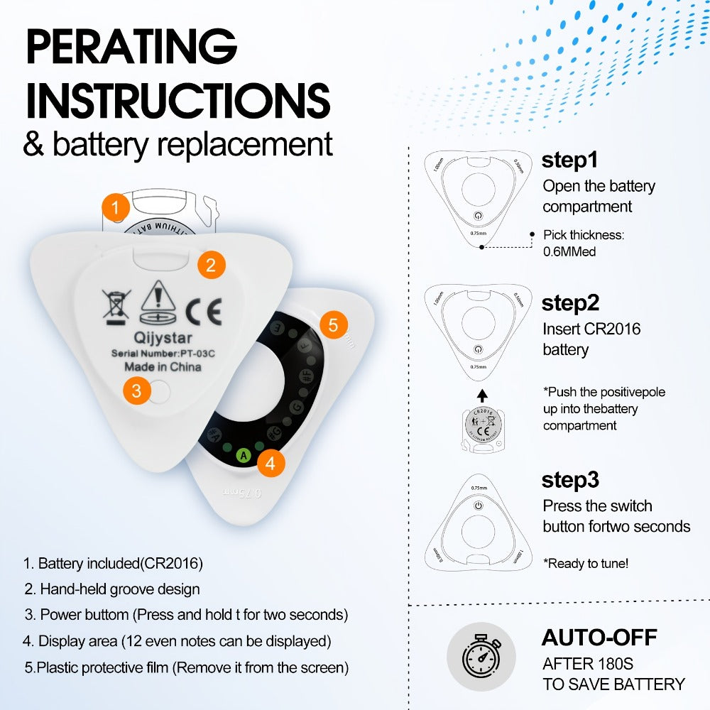 Chromatic Instrument Tuner, 1.0mm, Guitar, Pick, 4-in-1 for Guitar and Bass Tuning detail image - detail view 3