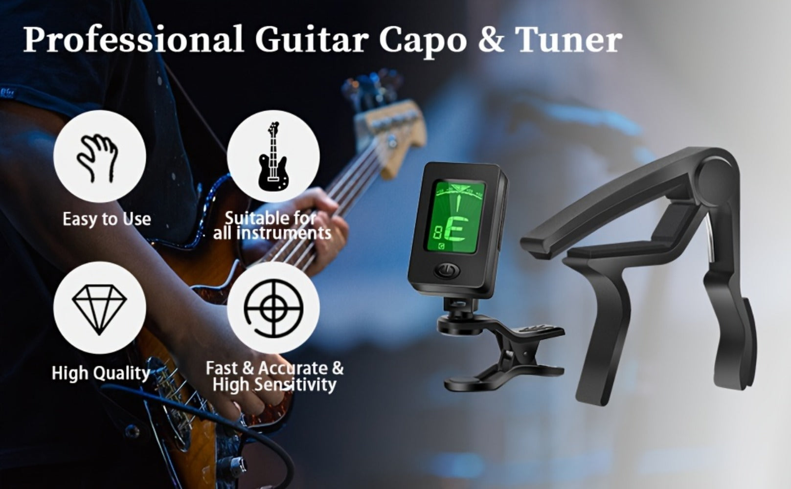 Chromatic Instrument Tuner, 9 Pcs Rosewood, Portable, Guitar, Accessories for Guitar detail image - detail view 11