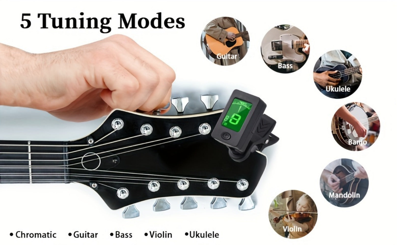 Chromatic Instrument Tuner, 9 Pcs Rosewood, Portable, Guitar, Accessories for Guitar detail image - detail view 12