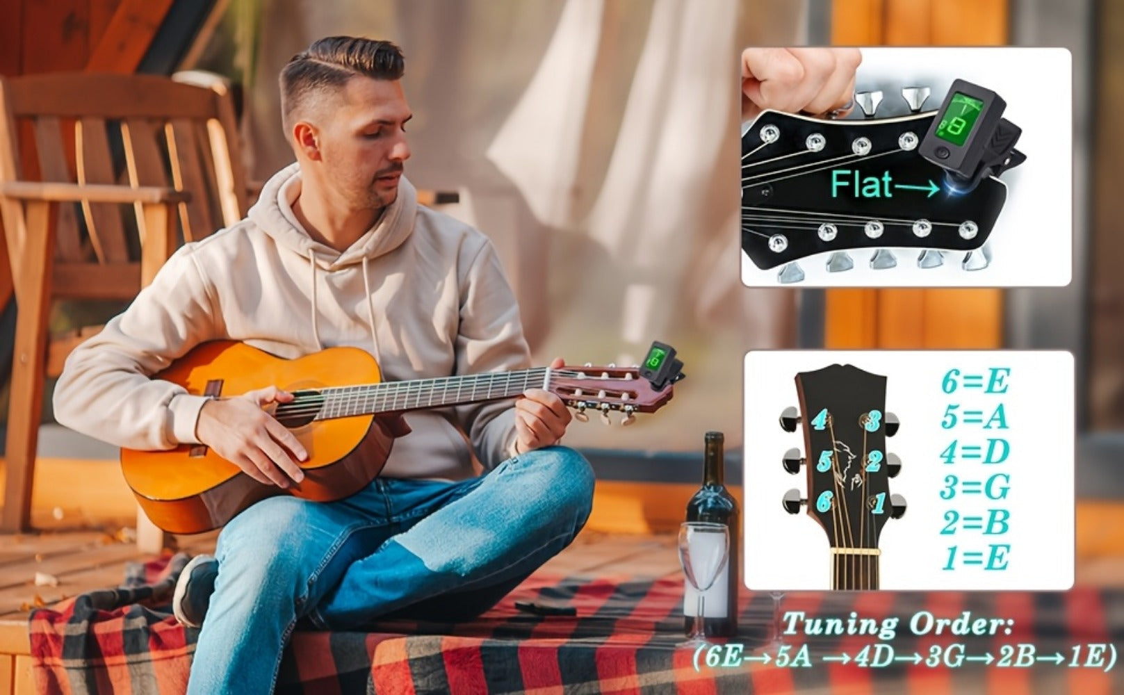 Chromatic Instrument Tuner, 9 Pcs Rosewood, Portable, Guitar, Accessories for Guitar detail image - detail view 14