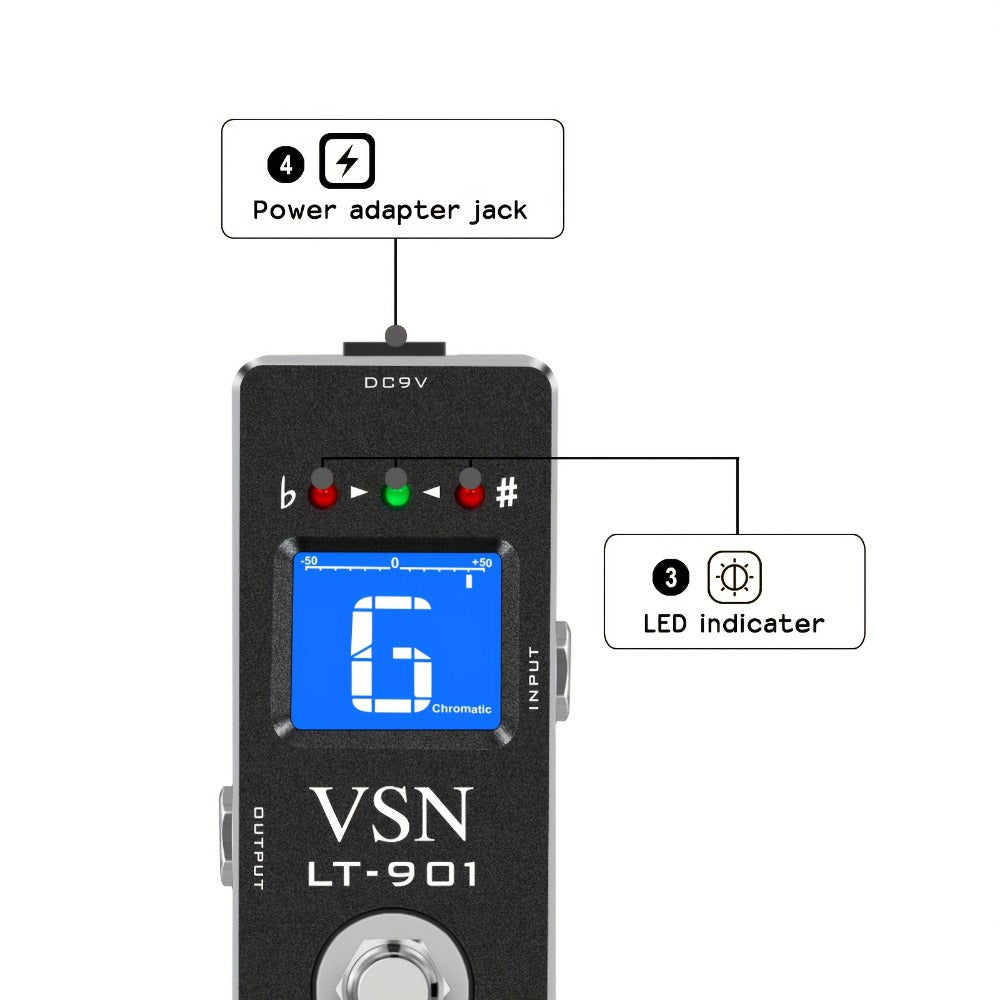 Chromatic Instrument Tuner, Tuner Pedal, True Bypass, Pedal for Guitar and Bass Tuning detail image - detail view 6