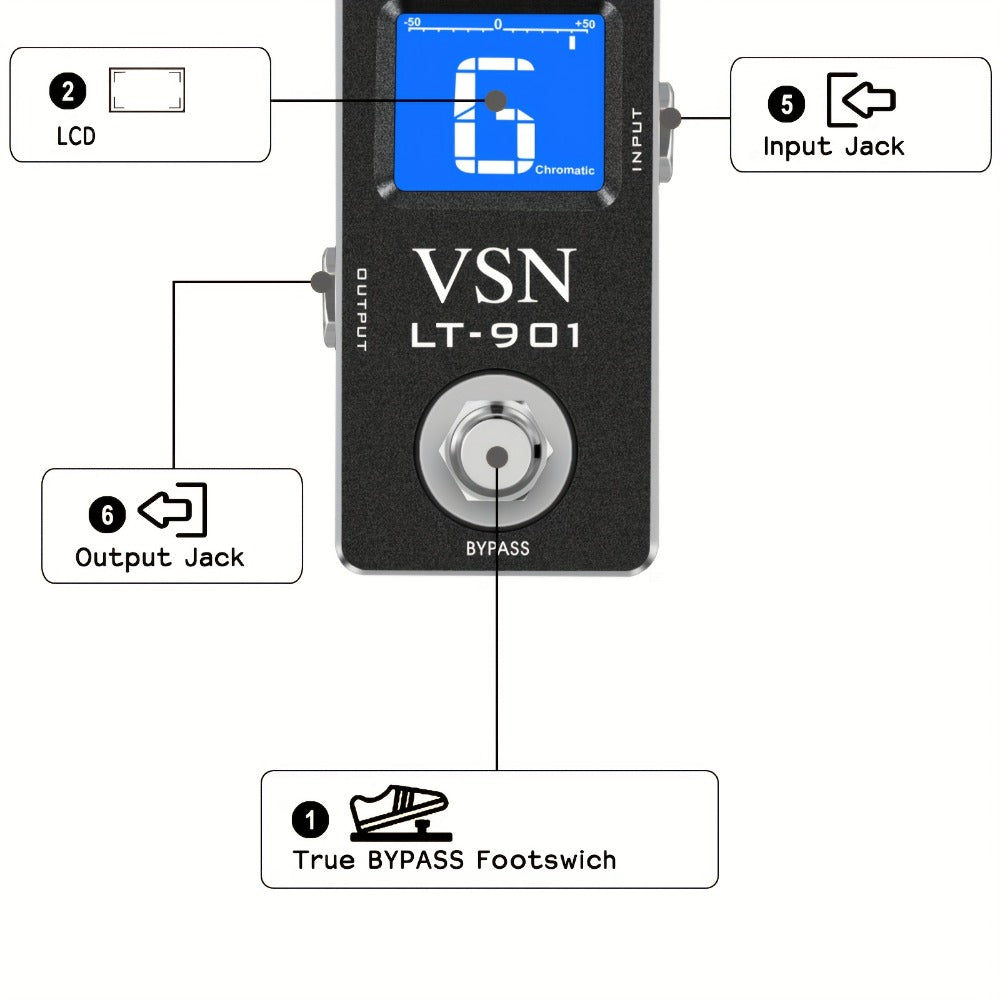 Chromatic Instrument Tuner, Tuner Pedal, True Bypass, Pedal for Guitar and Bass Tuning detail image - detail view 7