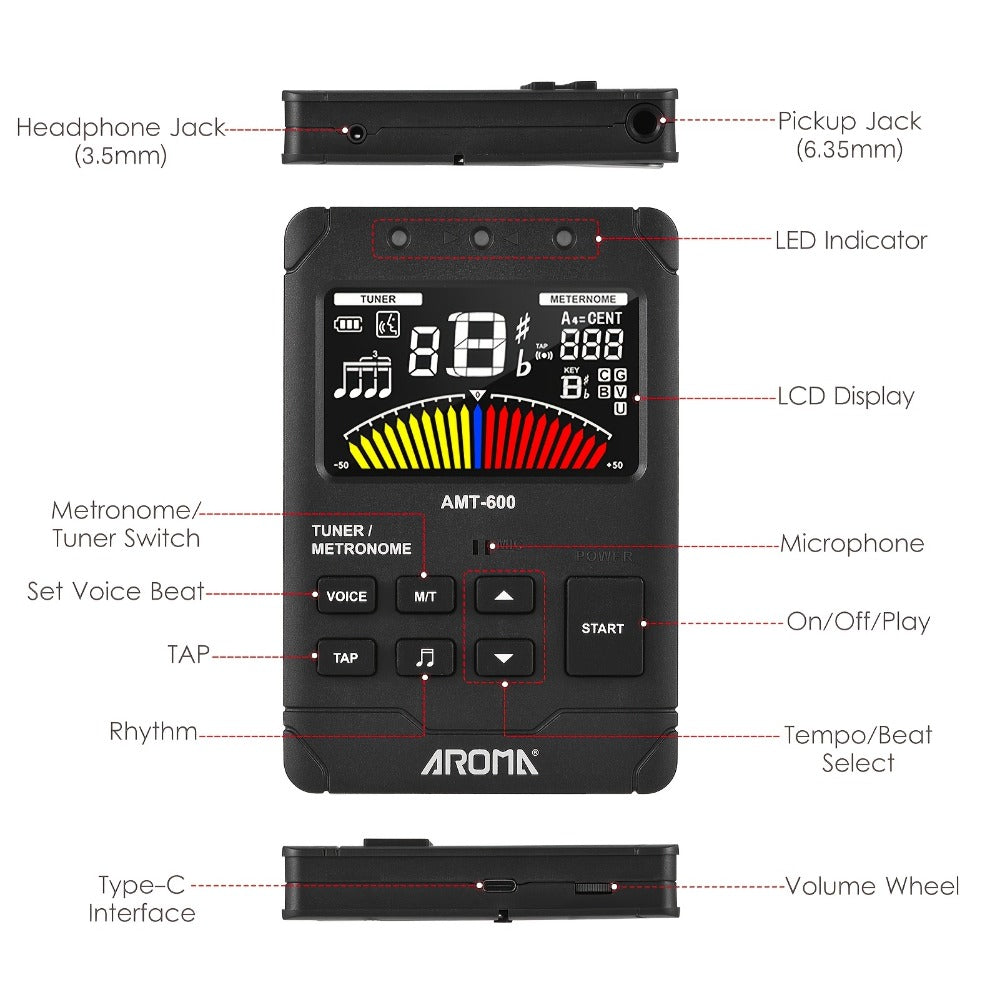Chromatic Instrument Tuner, USB-C, Rechargeable, 3-In-1 for Guitar and Bass Tuning detail image - detail view 4