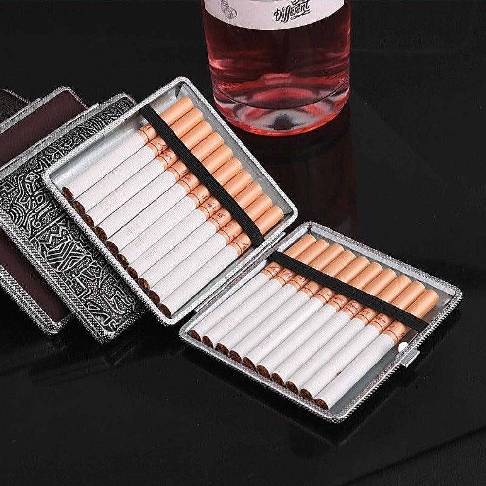 Cigarette Case - Leather & Metal 3 Pack Waterproof Snap Closure Creative Storage Box for - product detail view 4