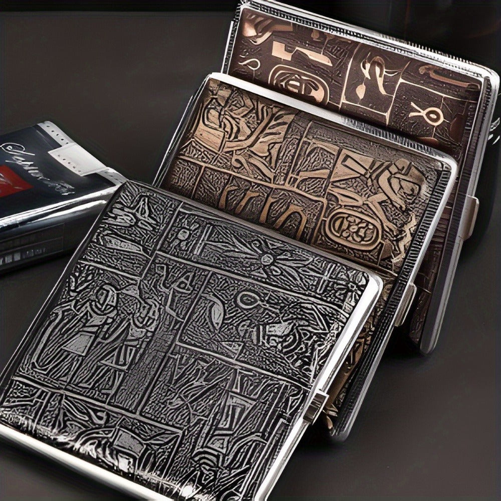 Cigarette Case - Leather & Metal 3 Pack Waterproof Snap Closure Creative Storage Box for - product detail view 5