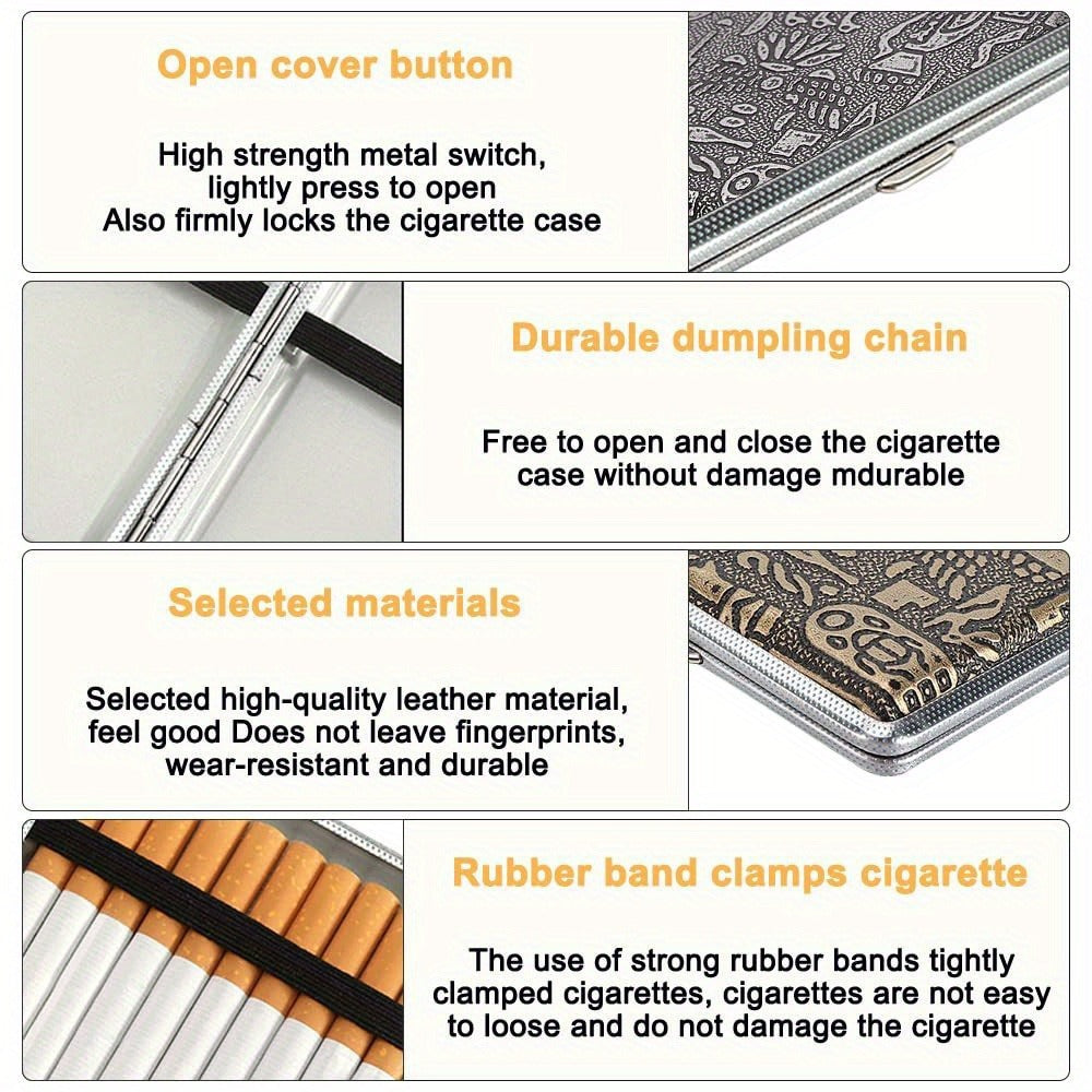 Cigarette Case - Leather & Metal 3 Pack Waterproof Snap Closure Creative Storage Box for - product detail view 10