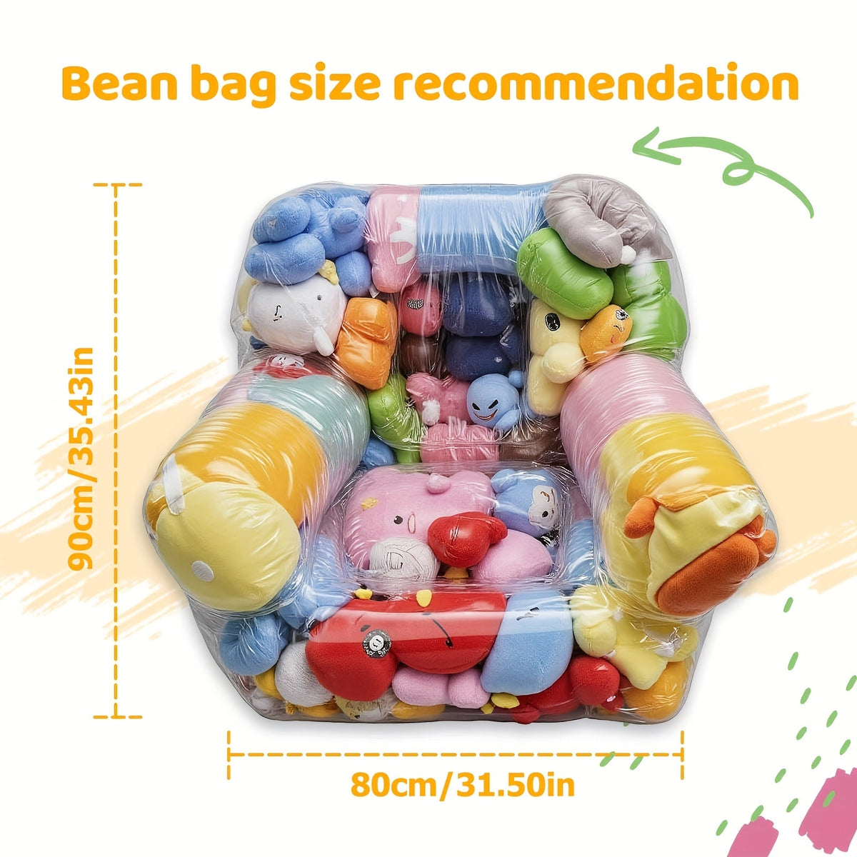 Kids Storage Sofa shown in the Medium Size 29.53inch, Transparent Model (without Doll) option
