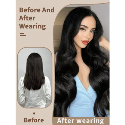 Clip In Hair Extensions - In 22 Inch 7pcs Set 16 Black Natural Wave Long Synthetic Hairpiece for - product detail view 4