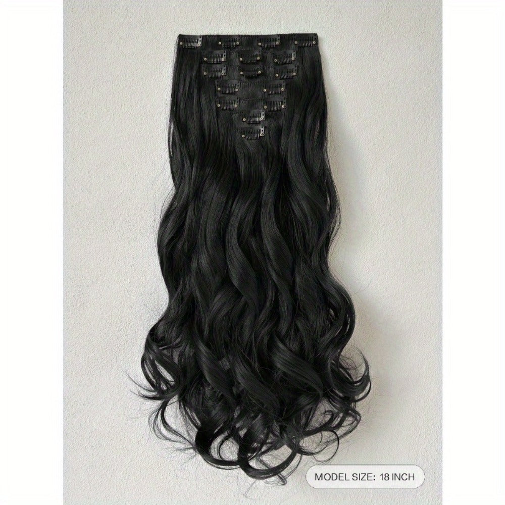 Clip In Hair Extensions - In 22 Inch 7pcs Set 16 Black Natural Wave Long Synthetic Hairpiece for - product detail view 5