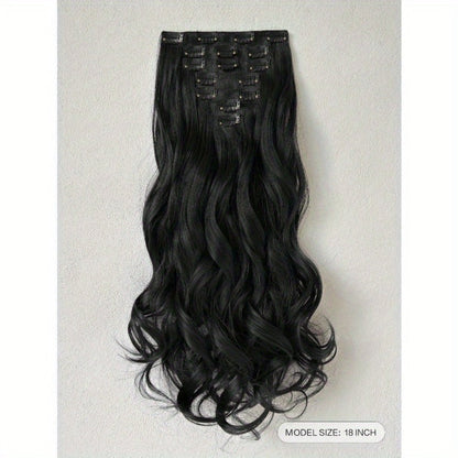 Clip In Hair Extensions - In 22 Inch 7pcs Set 16 Black Natural Wave Long Synthetic Hairpiece for - product detail view 5
