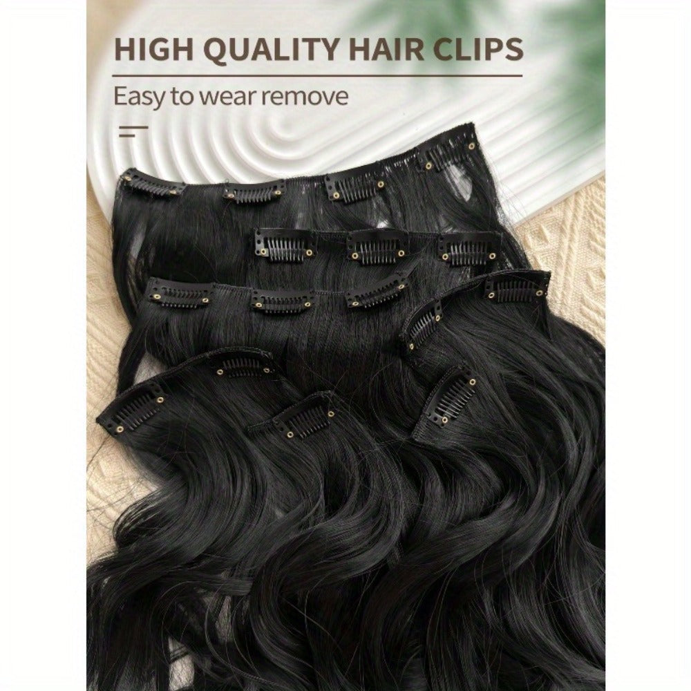 Clip In Hair Extensions - In 22 Inch 7pcs Set 16 Black Natural Wave Long Synthetic Hairpiece for - product detail view 8