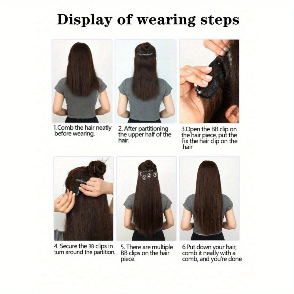 Clip In Hair Extensions - In 22 Inch 7pcs Set 16 Black Natural Wave Long Synthetic Hairpiece for - product detail view 9