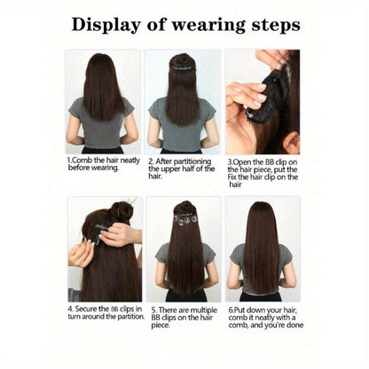 Clip In Hair Extensions - In 22 Inch 7pcs Set 16 Black Natural Wave Long Synthetic Hairpiece for - product detail view 9