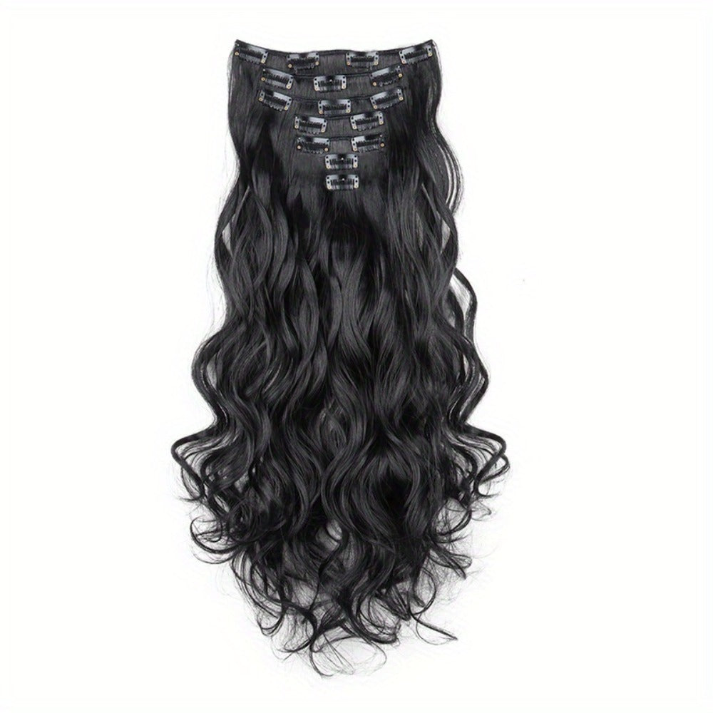 Clip In Hair Extensions - In 22 Inch 7pcs Set 16 Black Natural Wave Long Synthetic Hairpiece for - product detail view 10