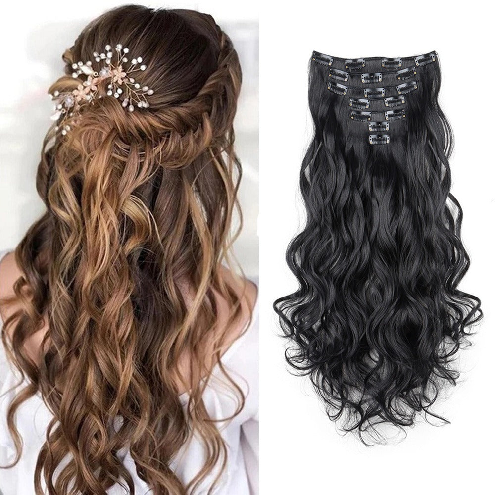 Clip In Hair Extensions - In 22 Inch 7pcs Set 16 Black Natural Wave Long Synthetic Hairpiece for - product detail view 11