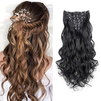 Clip In Hair Extensions - In 22 Inch 7pcs Set 16 Black Natural Wave Long Synthetic Hairpiece for - product detail view 11