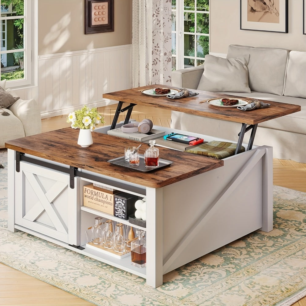 Coffee Table, Square Lift Top with Hidden Storage - Farmhouse Design, Gas Strut Lift shown in the main product view
