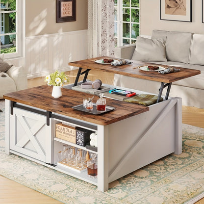 Coffee Table, Square Lift Top with Hidden Storage - Farmhouse Design, Gas Strut Lift shown in the main product view
