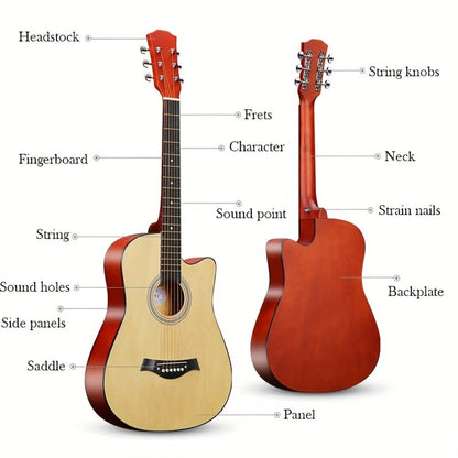 Complete 38-Inch Acoustic Guitar for New Players, Ideal for Beginners, Comes with Guitar Strings, Carrying Bag, Capo, Finger Picks, And More. Perfect As a Christmas Present detail image