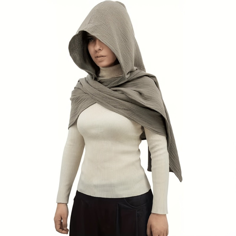 Costume Accessories - Medieval Hooded Cape Scarf with Viking Brooch Unisex Renaissance Cloak Y2K - product detail view 3