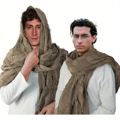 Costume Accessories - Medieval Hooded Cape Scarf with Viking Brooch Unisex Renaissance Cloak Y2K - product detail view 8