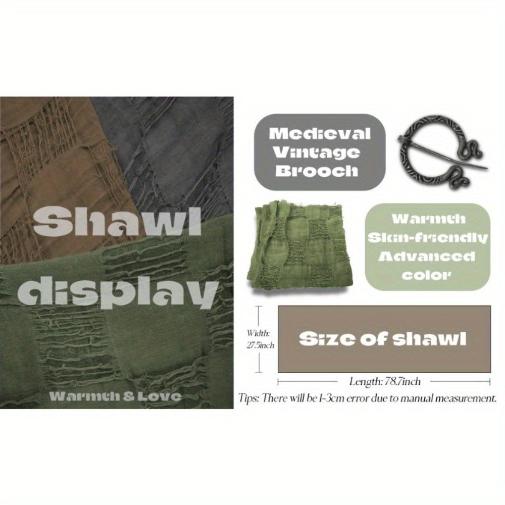 Costume Accessories - Medieval Hooded Cape Scarf with Viking Brooch Unisex Renaissance Cloak Y2K - product detail view 14