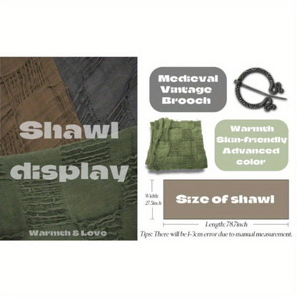 Costume Accessories - Medieval Hooded Cape Scarf with Viking Brooch Unisex Renaissance Cloak Y2K - product detail view 14