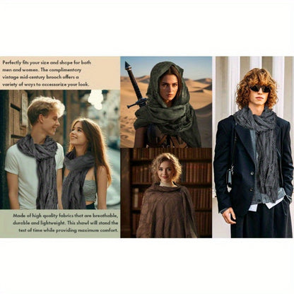 Costume Accessories - Medieval Hooded Cape Scarf with Viking Brooch Unisex Renaissance Cloak Y2K - product detail view 15