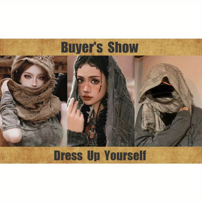 Costume Accessories - Medieval Hooded Cape Scarf with Viking Brooch Unisex Renaissance Cloak Y2K - product detail view 16